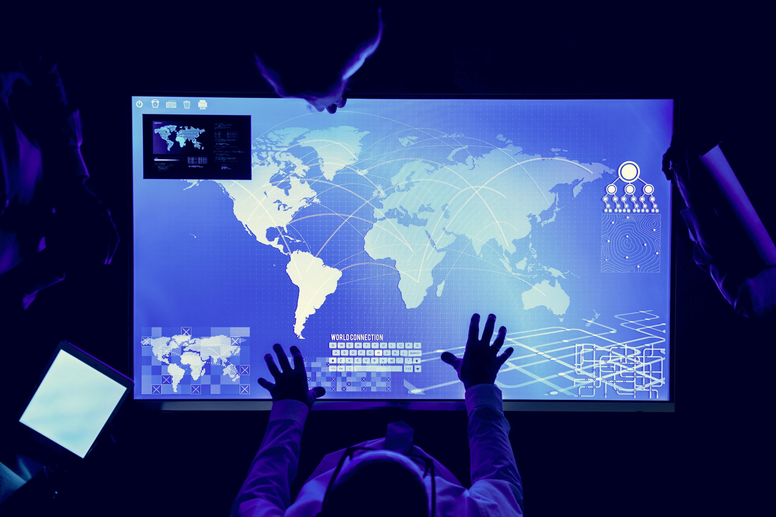 World connection meeting at cyber space table