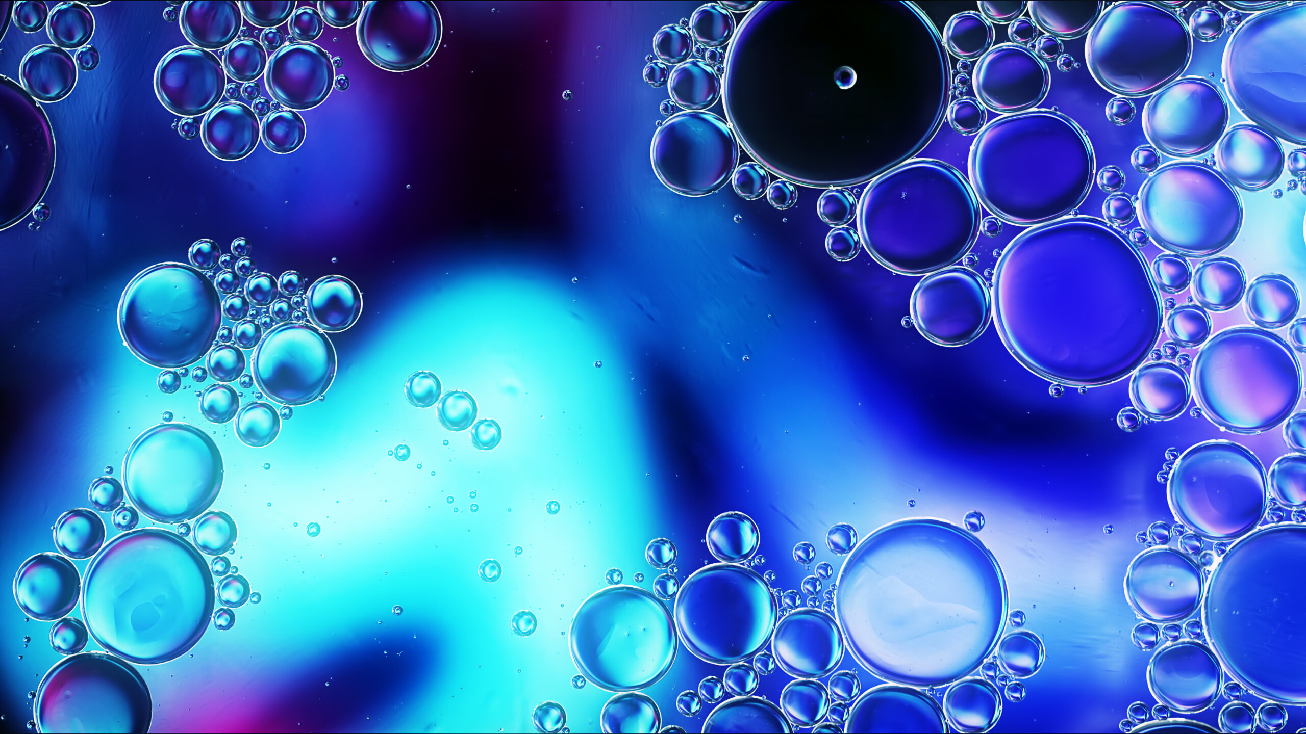 Abstract Colorful Food Oil Drops Bubbles and spheres Flowing on Water Surface