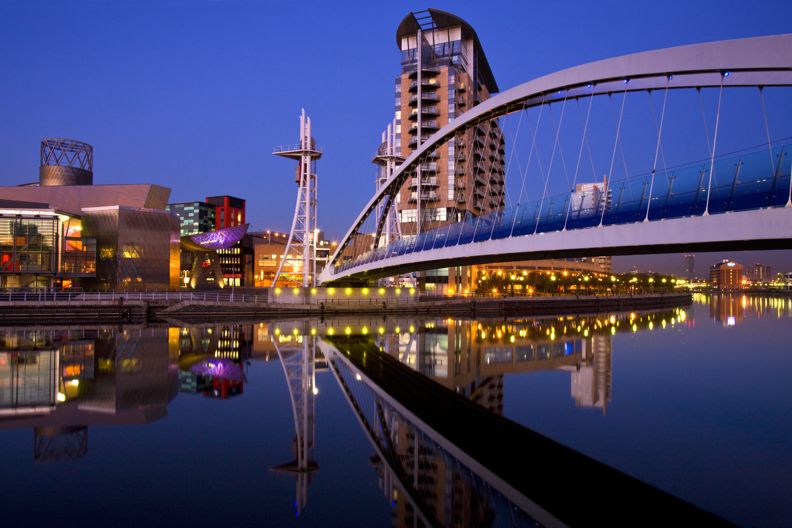 The Millennium Bridge & Lowery Centre in Manchester in England
