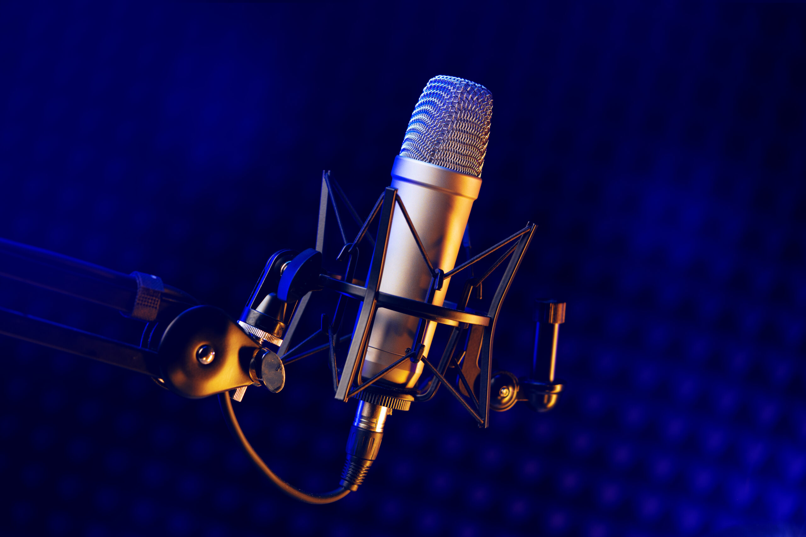 Close up of professional microphone in recording studio